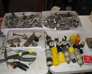 Vintage door handles and window handles. Electric connectors, glass door knobs
