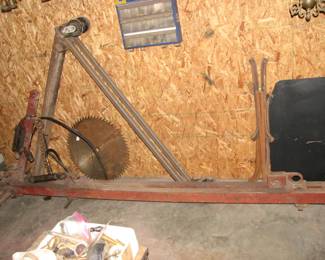 portable frame straightening jig, the pieces in back are probably for a car rotisserie but we have not found the other parts yet