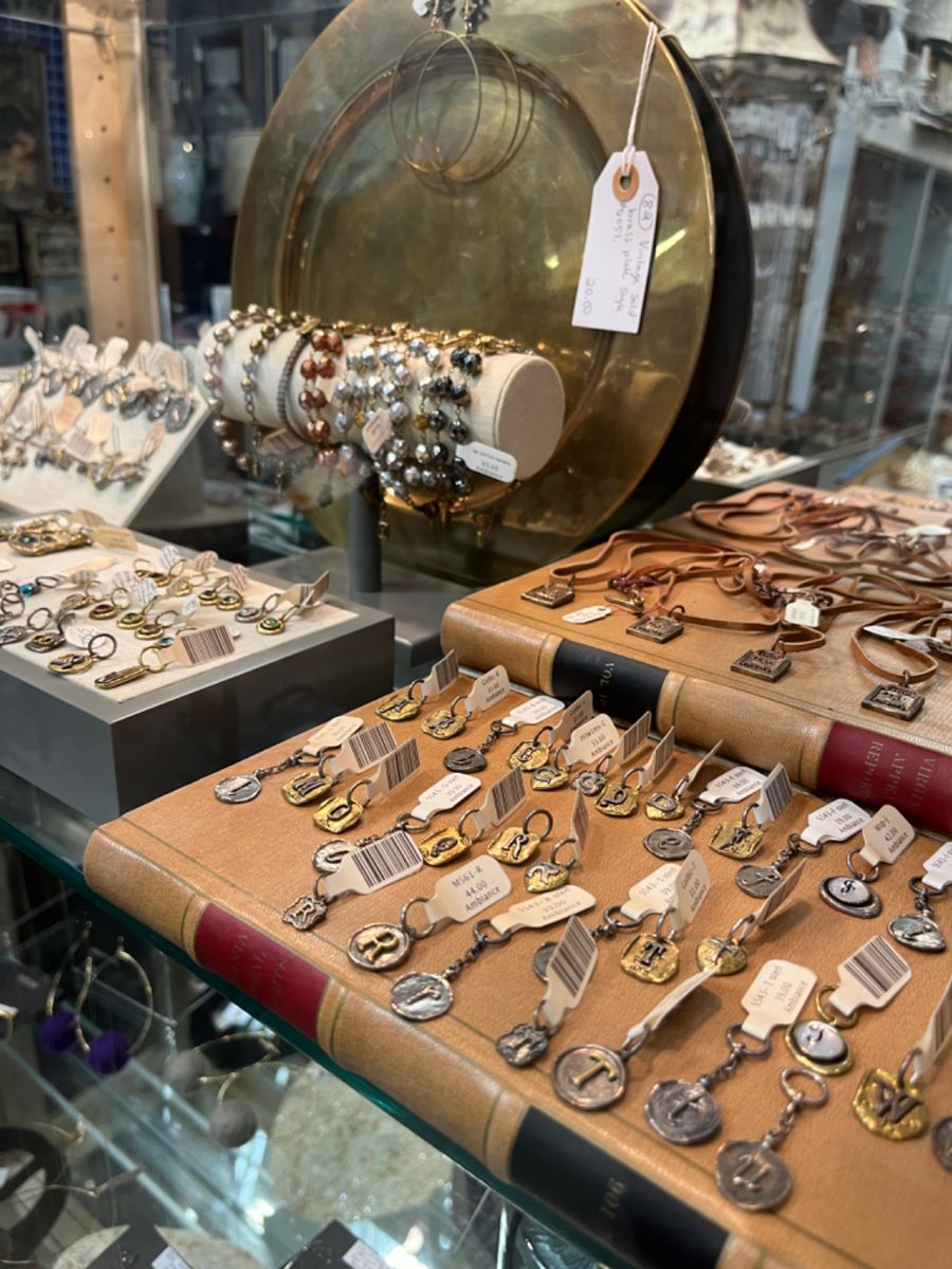 Vintage waxing poetic sterling and brass monogram charms, bracelets, and chains. 50 % off !