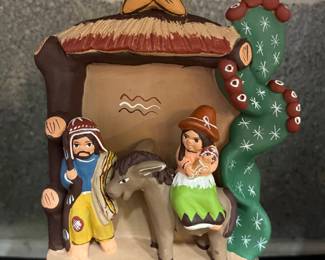 Vintage pottery flight to Egypt scene  from peru