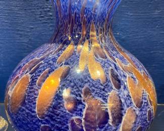 Shimmering Blue and Gold Art glass vase
