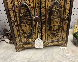 Antique 19th c Chinese hand-painted lacquer jewelry chest.$185