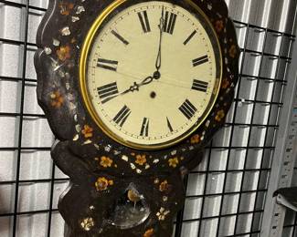 19th C Papier Mache’ & MOP Clock $145