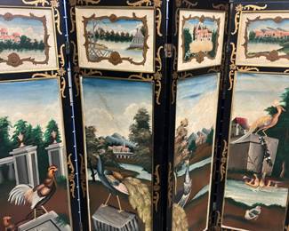 Vintage hand painted screen. Double hinged for flexible positioning 