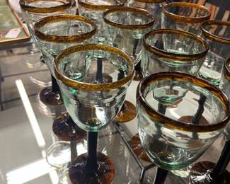 Vintage amber rimmed stemmed wine glasses by Kalalou $12 ea