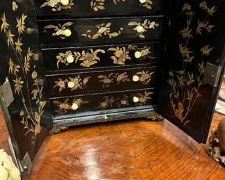 Interior  view of drawers in 19th c Chinese jewelry chest