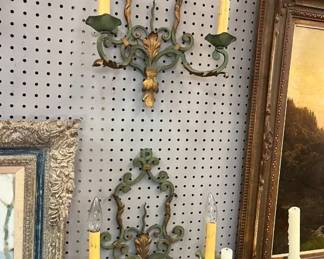 Pr Antique Iron 2 Lite Sconces $125pr.