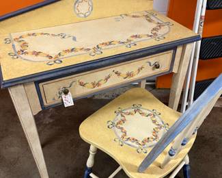 Hand-painted wood vanity or desk/chair set 