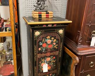 Unique solid wood hand painted file cabinet. Doubles as a beautiful pedestal stand in any room. 3 drawers with gliding mechanism.