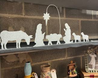 Glittered galvanized metal Nativity Silhouette