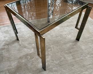 Chrome & Brass with Tinted Glass Top Side Table (26"W x 26"D x 22"H)