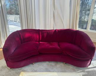 1940's French Velvet Burgundy Upholstered Sofa with Original Horse Hair Stuffing (82"W x 48"D x 28" Back Height)