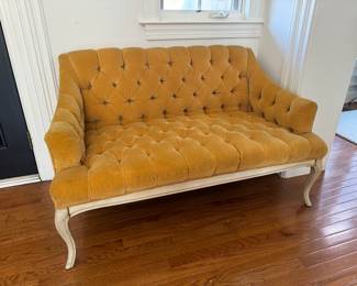 Matching Vintage Mustard Velvet Upholstered Settee (50"W x 29"D x 29" Back Height)