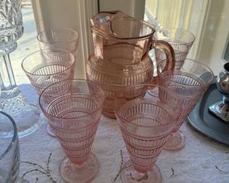 Vintage Pink Depression Glass w/ Pitcher (7pc Total)
