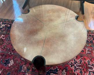 Round Lacquered Wood with Half Round Legs Coffee Table (32"D x 14"H)