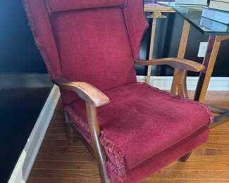 Matching Vintage Upholstered Wingback Italian Armchairs (32"D x 28"W x 35" Back Height / 2 Available)