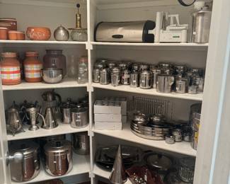 Large Collection of Clay & Stainless Steel Canisters 