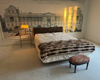 Queen Upholstered Brown Velvet Headboard with Queen Mattresses