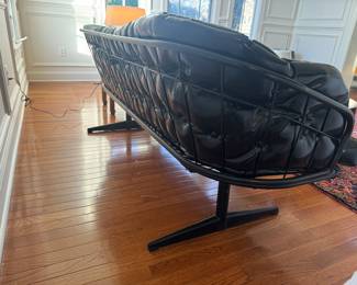 Vintage Modern Black Faux-Leather Tufted Sofa with Metal Base  (72"W x 29"D x 27" Back Height)