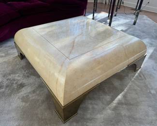 Zanaboni Brass Foot & Parchment Top Modern Coffee Table (44"W x 44"D x 16"H)