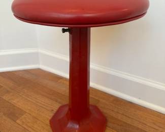Vintage Fixtures Manufacturing Corp Steel Base with Red Leather Seat Adjustable Stool (14"D x 18"H)