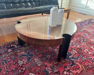 Round Lacquered Wood with Half Round Legs Coffee Table (32"D x 14"H)