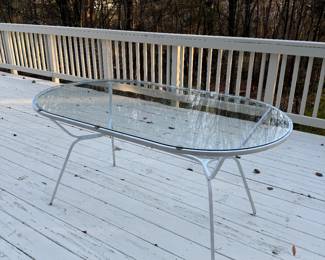 Mid-Century Modern Steel with Glass Top Oval Patio Table (33-1/2"W x 60"L x 29"H)