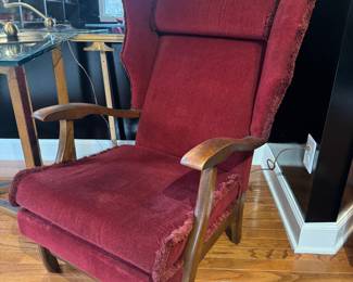 Matching Vintage Upholstered Wingback Italian Armchairs (32"D x 28"W x 35" Back Height / 2 Available)