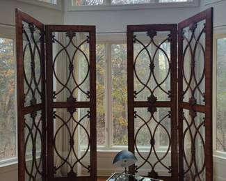 Palisander 4 Panel Zebra Wood with Bronze, Brass & Glass Italian Screen / Room Divider (121"W x 1-1/2"D x 97-1/2"H)