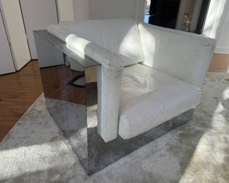 Milo Baughman Chrome Clad Cube Leather Club Chair (38"W x 36"D x 28"H)