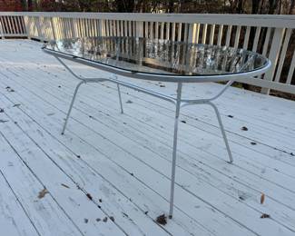 Mid-Century Modern Steel with Glass Top Oval Patio Table (33-1/2"W x 60"L x 29"H) 