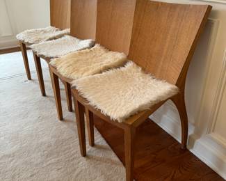 Vintage 1970's Side Chairs with Sheep Skin Seat Covers(18"W x 22"D x 35" Back Height / 4 Total)