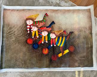 Giclee on Canvas "Children on Scooters" Signed by Joyce Roybal 