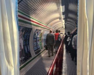 Wall Mural of Passageway in Lancaster Gate of London Tube Applied on Drywall (48"W x 96"H)