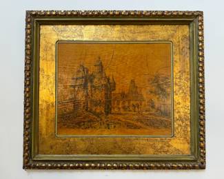 Framed Antiqued Print "Chateau de la Saucerie (Orne)"