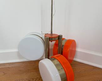 Vintage Mid-Century Modern Italian White & Orange Opaline Glass Pendant Light by Mazzega 