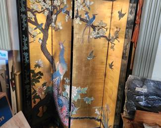 Antique 4 panel room screen, black on back