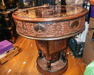 Vintage, carved reversible chess top table