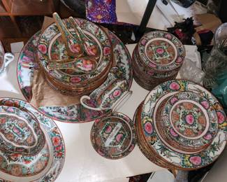 Lots of vintage Rose Medallion and Thomas Webb glassware