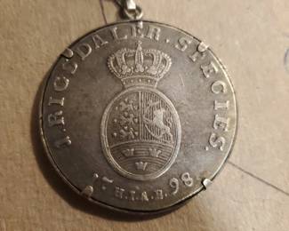 Silver coin from Norway in bezel with Figaro chain $125