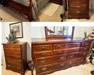 Broyhill Furniture 4 piece full / queen bedroom set.  Mattress currently on the bed is a Full Size and included with the bed.