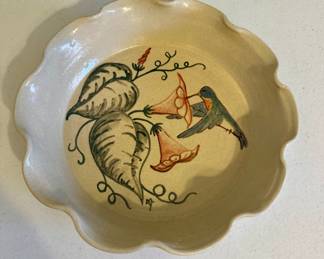 Hummingbird plate, Turn & Burn Pottery, 1989, Seagrove, NC