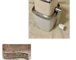 Vintage Sears Swing-A-Way Ice Crusher, Manual Hand Crank, White/Chrome