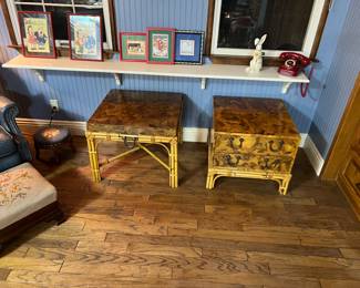 Mid Century Modern Italian Olivewood end table and chest