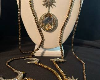 Brown Crystal Moon And Star Three Piece Necklace