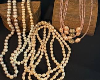 Pink Pearl And Crystal Necklaces