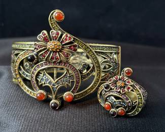 Heidi Daus Crystal Hinged Bracelet And Matching Ring