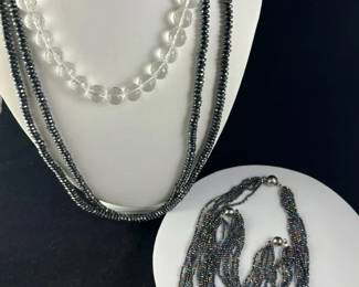 Hematite Crystal MultiStrand And Faceted Crystal Necklace