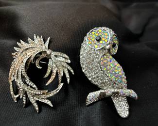 Crystal Owl BroochPendant And Wreath Brooch