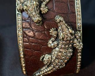 Heidi Daus Leather And Crystal Crocodile Cuff Bracelet